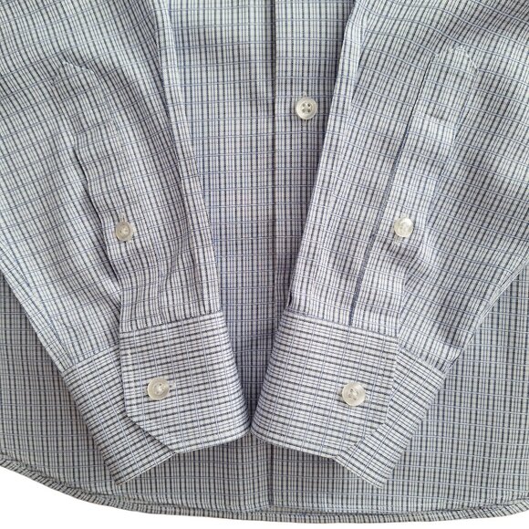 Slim-Fit Non-Iron Dress Shirt White with Blue Check Pattern 15.5 neck - Picture 7 of 10